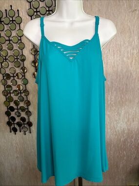 Torrid Teal Strappy V-Neck Swing Tank Top
